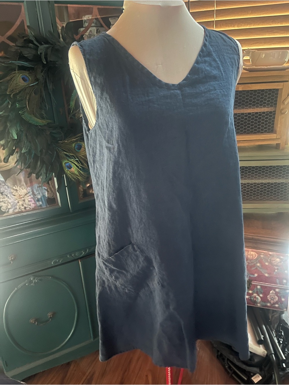 Flax Design Sleeveless V-Neck Linen Tunic dress in Navy medium - Picture 2 of 6